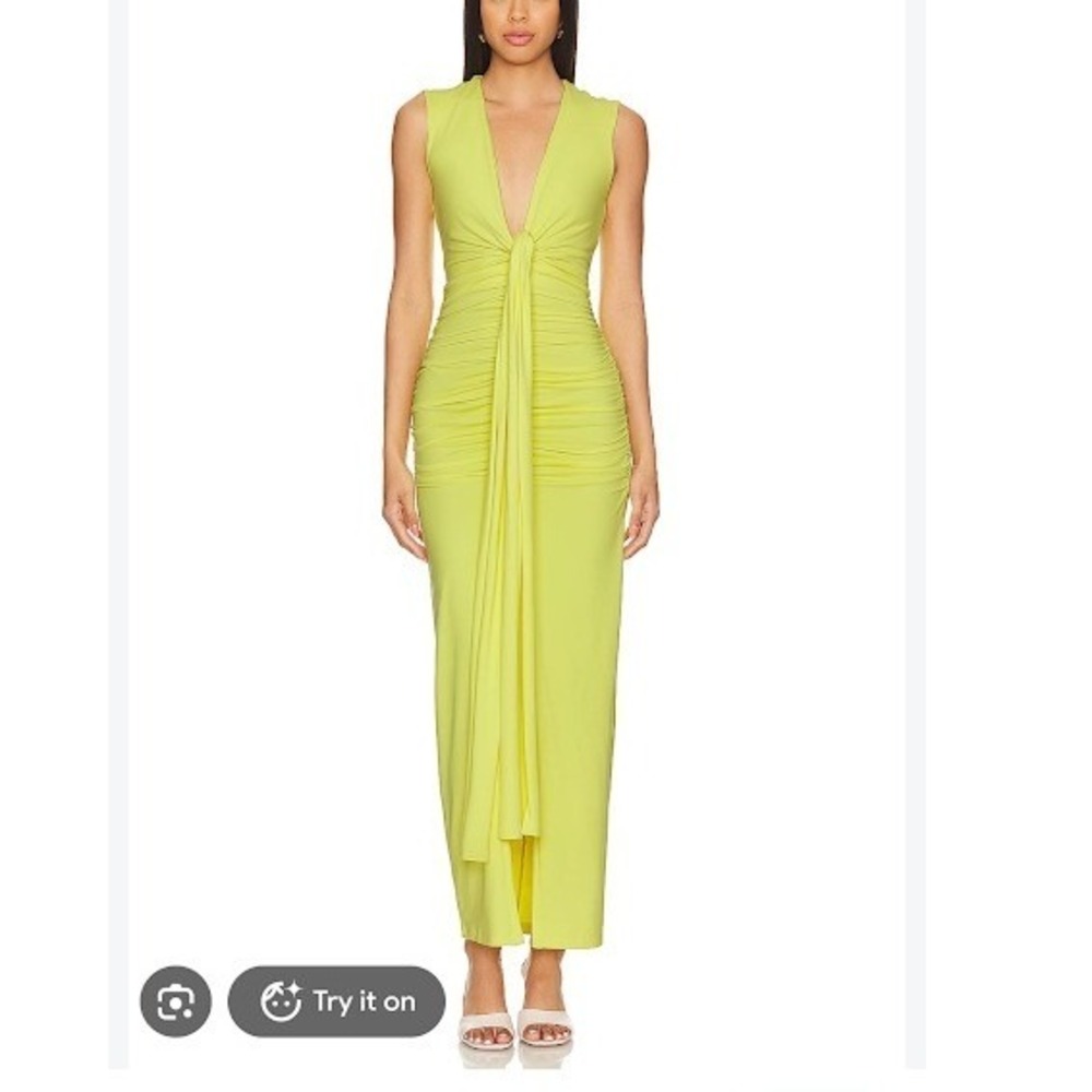Susana Monaco Tie Front Gathered Maxi Dress Glow Yellow XS NEW Resort Vacation